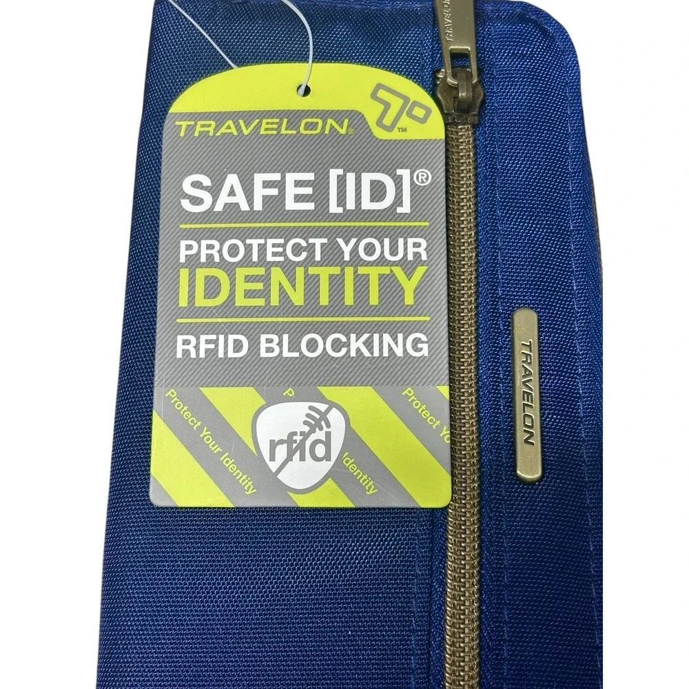 Travelon RFID Blocking Wristlet Wallet Navy‎ Blue  Zip Around Clutch NEW